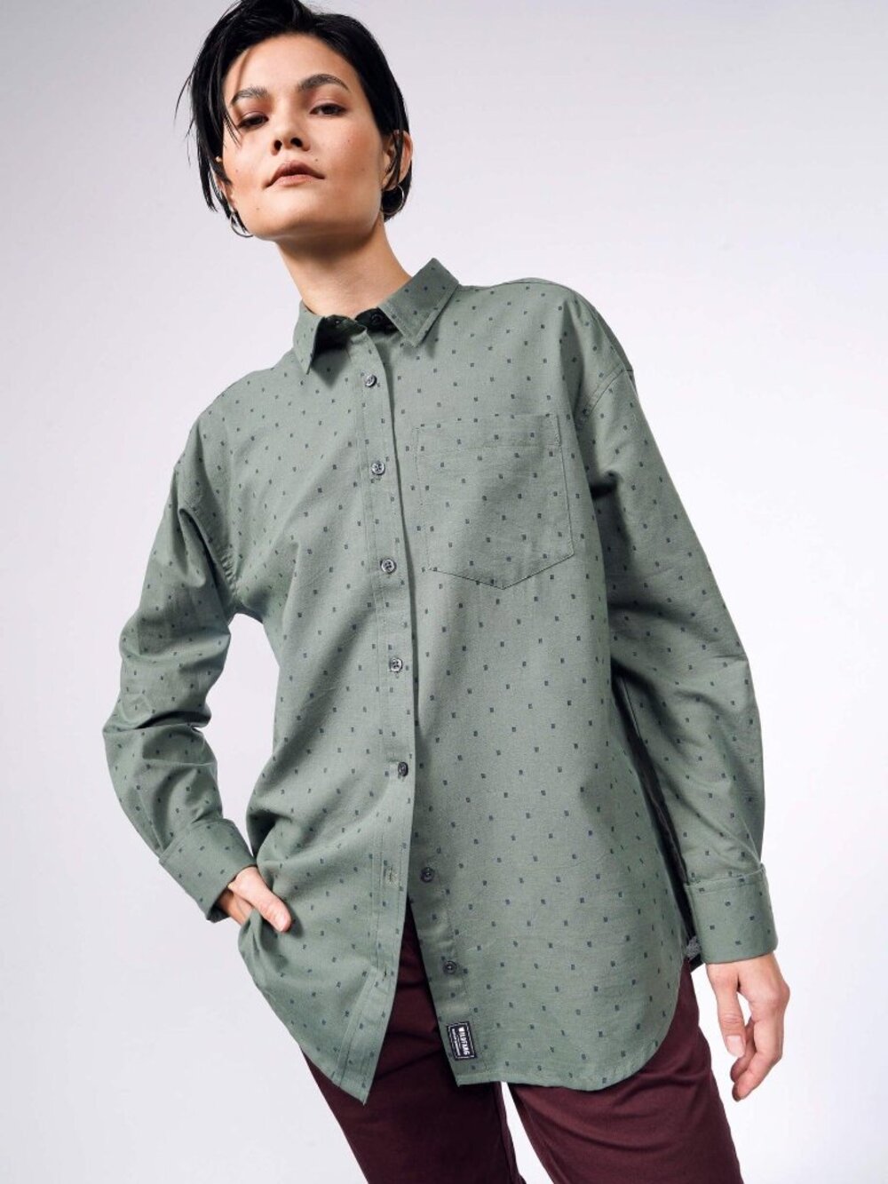 NWT Wildfang Essential Oversized Green Speckled Button-Up Shirt